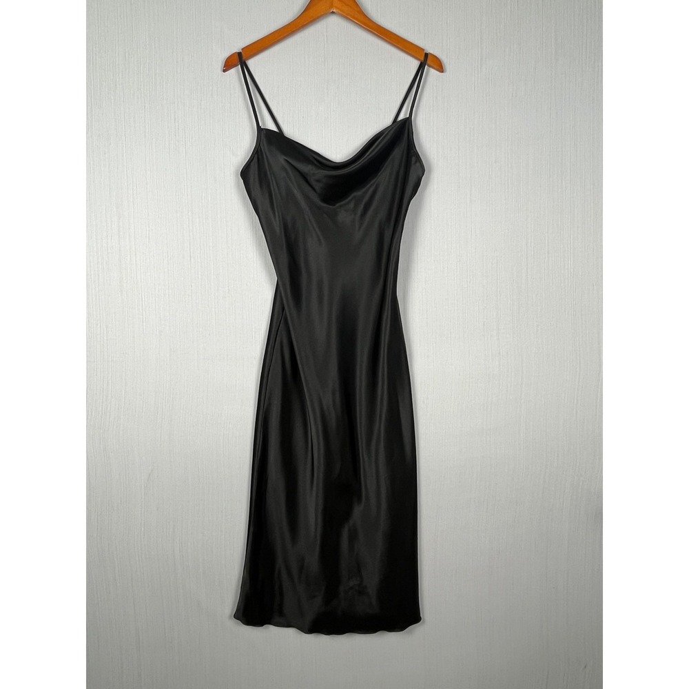 Bebe Bias Cut Slip Dress Womens S Black Cowl Neck Satin Minimalist 90s Style